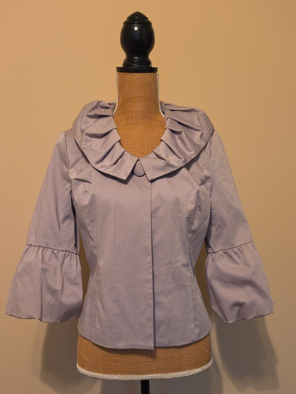 Metrostyle Grey Ruffle Collar Bell Sleeve Blouse